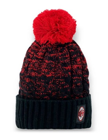 Cappello cuffia in acrilico con pon pon – AC Milan
