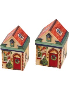 Set 2 scatole regalo cartonate Casetta natalizia H. Cm. 14-15