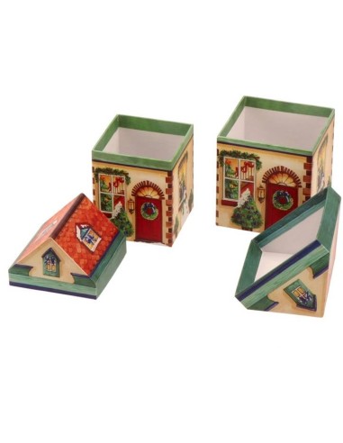 Set 2 scatole regalo cartonate Casetta natalizia H. Cm. 14-15