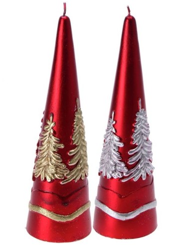Candela cera albero di natale rosso Cm. 6x20 Oro/Argento