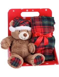 Peluche orsetto / renna con coperta flanella natalizio Cm. 75x100