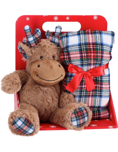 Peluche orsetto / renna con coperta flanella natalizio Cm. 75x100