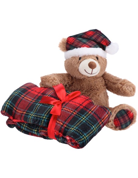 Peluche orsetto / renna con coperta flanella natalizio Cm. 75x100