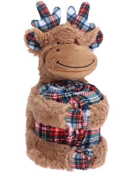 Peluche orsetto / renna con coperta flanella Cm. 75x100 natalizio - Modelli assortiti