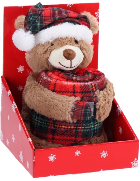 Peluche orsetto / renna con coperta flanella Cm. 75x100 natalizio - Modelli assortiti