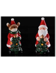 Albero di natale con Babbo Natale/Renna con led Cm. 7x17