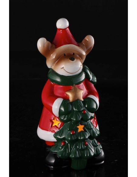 Albero di natale con Babbo Natale/Renna con led Cm. 7x17