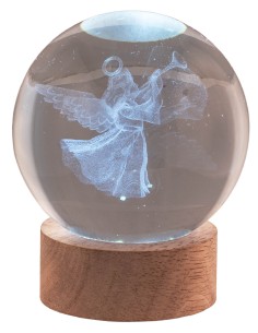 Sfera crystal grande Cm. 8 con base in legno e led - Angioletto
