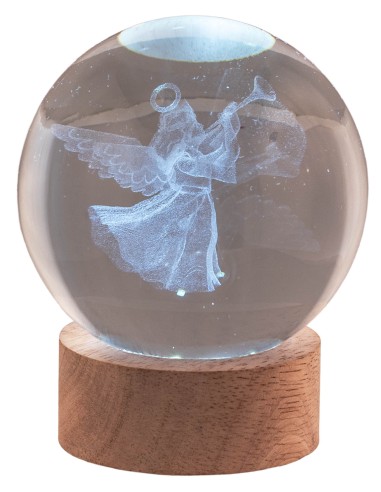 Sfera crystal grande Cm. 8 con base in legno e led - Angioletto