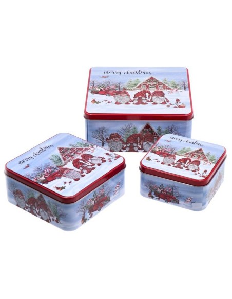 Set 3 scatole in latta quadrate natalizie - Modelli assortiti