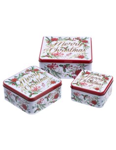 Set 3 scatole in latta quadrate natalizie - Modelli assortiti 2