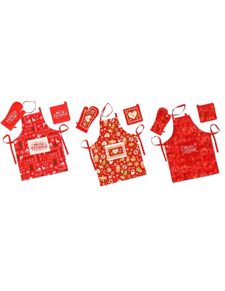 Set regalo 3 pezzi natalizio con grembiule + guanti + presina