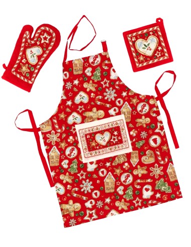 Set regalo 3 pezzi natalizio con grembiule + guanti + presina