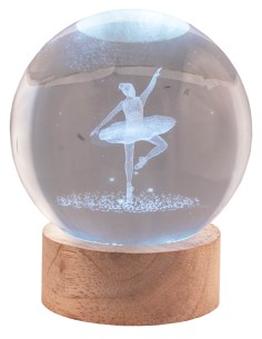 Sfera crystal grande Cm. 8 con base in legno e led - Ballerina