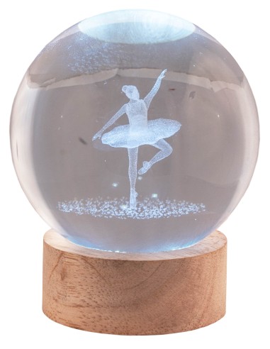 Sfera crystal grande Cm. 8 con base in legno e led - Ballerina