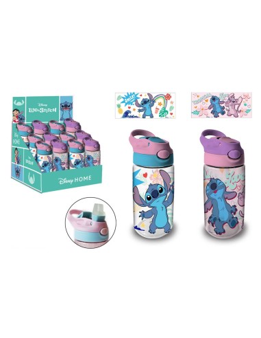 Borraccia trasparente con cannuccia a scatto e maniglia 480 ML - Stitch