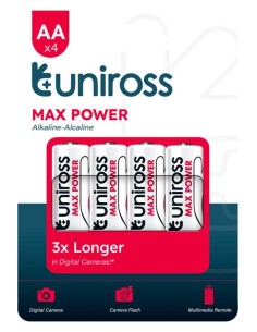 Blister 4 batterie alcaline Stilo AA Uniross Max Power