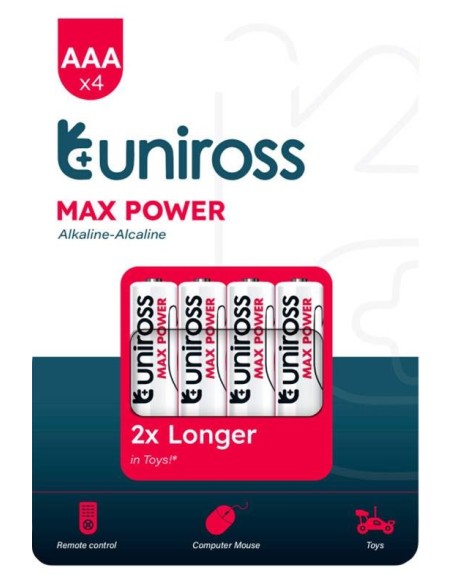 Blister 4 batterie alcaline Mini Stilo AAA Uniross Max Power