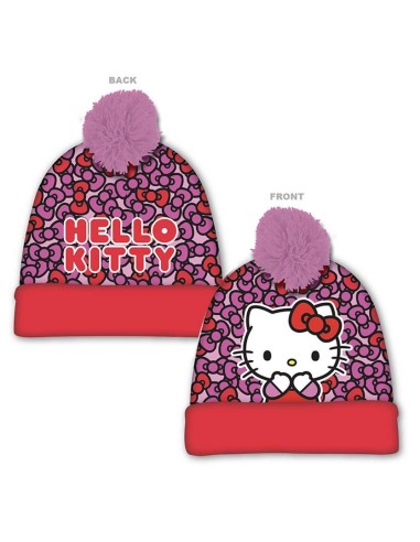 Cappello con risvolto e pon pon - Hello Kitty