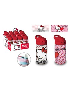 Borraccia trasparente con cannuccia a scatto e maniglia 480 ML - Hello Kitty