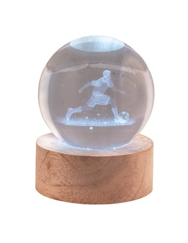 Sfera crystal media Cm. 6 con base in legno e led - Calciatore