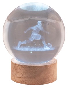 Sfera crystal grande Cm. 8 con base in legno e led - Calciatore
