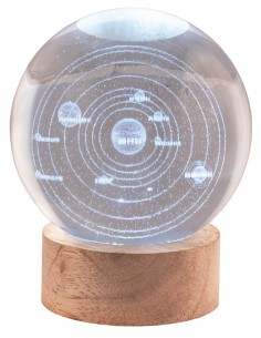 Sfera crystal grande Cm. 8 con base in legno e led - Galassia