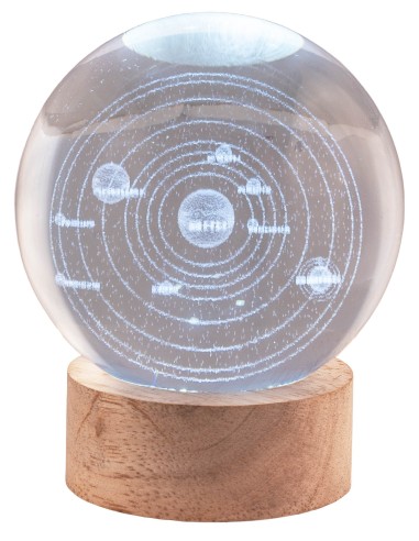 Sfera crystal grande Cm. 8 con base in legno e led - Galassia