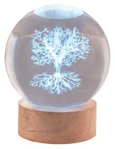 Sfera crystal grande Cm. 8 con base in legno e led - Albero della vita