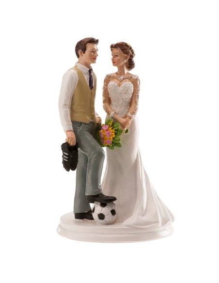 Cake topper resina deluxe Cm. 18 - Coppia sposi calcio con pallone