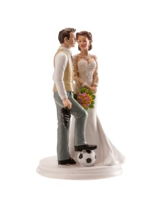 Cake topper resina deluxe Cm. 18 - Coppia sposi calcio con pallone 2