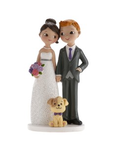 Cake topper resina deluxe Cm. 16 - Coppia sposi con cane