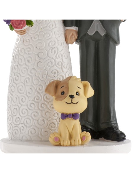 Cake topper resina deluxe Cm. 16 - Coppia sposi con cane