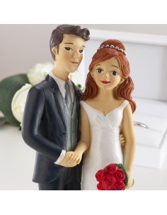 Cake topper resina deluxe Cm. 18 - Coppia sposi con bouquet 2