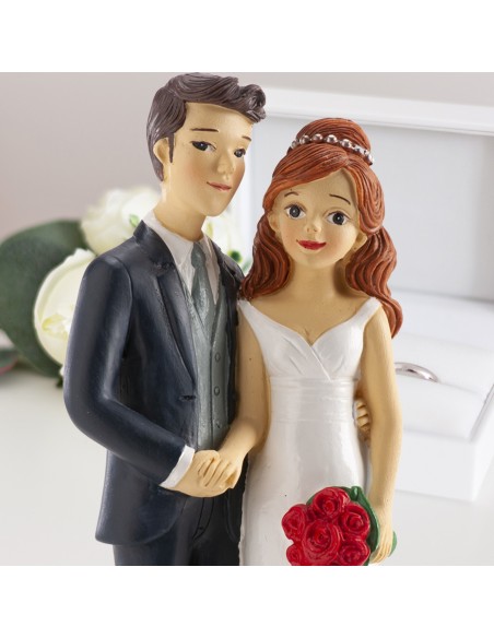 Cake topper resina deluxe Cm. 18 - Coppia sposi con bouquet