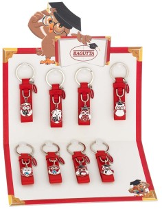 Portachiavi rosso con gufetto laureato in confezione regalo 2