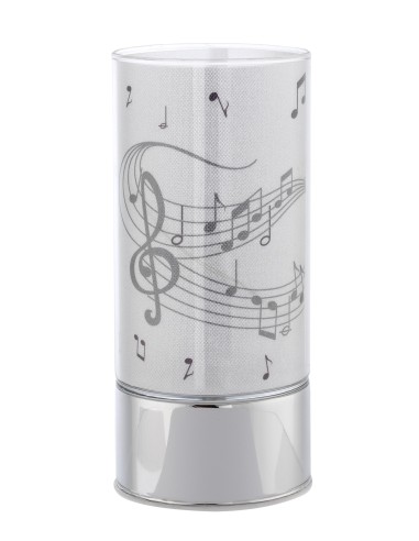Lampada cilindro in vetro con led Cm. 20 - Note musicali