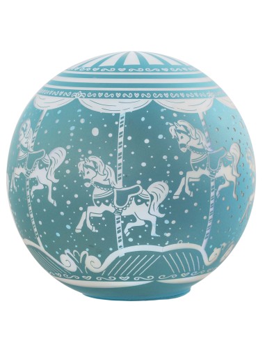 Lampada sfera in vetro con led Cm. 18 - Giostra cavalli celeste