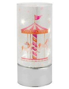 Lampada cilindro in vetro con led Cm. 9x20 - Giostra cavalli rosa