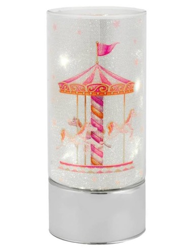Lampada cilindro in vetro con led Cm. 9x20 - Giostra cavalli rosa