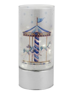 Lampada cilindro in vetro con led Cm. 9x20 - Giostra cavalli celeste
