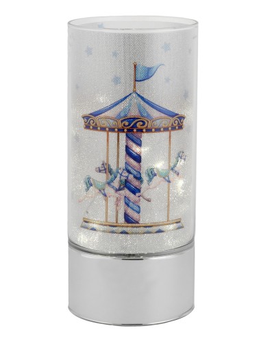 Lampada cilindro in vetro con led Cm. 9x20 - Giostra cavalli celeste