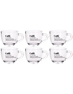 Set 6 tazzine da caffè in vetro con scritte umoristiche