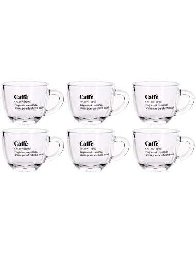 Set 6 tazzine da caffè in vetro con scritte umoristiche