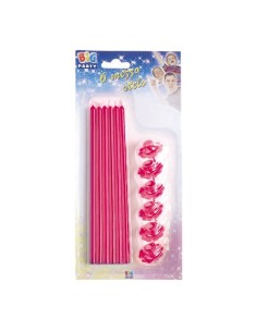 Candele lunghe stelo Cm. 20 con supporto - Blister 6 pezzi - Fuxia