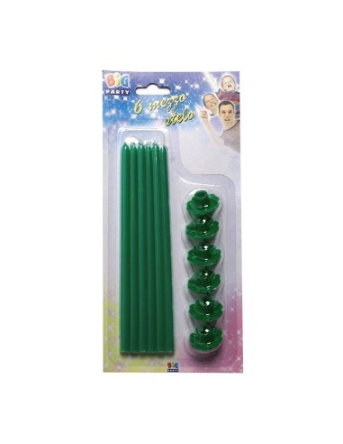 Candele lunghe stelo Cm. 20 con supporto - Blister 6 pezzi - Verdi
