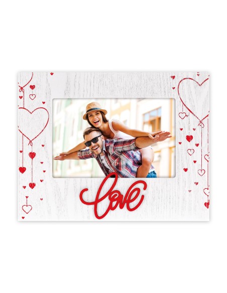 Portafoto in legno "Love&Hearts" Red Cm. 22x17 - Foto Cm. 10x15