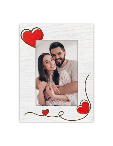 Portafoto in legno con cuori orizzontale Cm. 16x21 - Foto Cm. 10x15