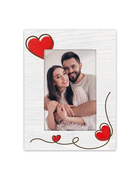 Portafoto in legno con cuori orizzontale Cm. 16x21 - Foto Cm. 10x15