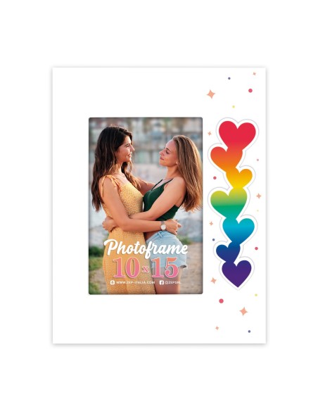 Portafoto in legno "Cuori arcobaleno" Cm. 17x22 - Foto Cm. 10x15